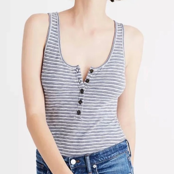 Madewell Blue Indie Henley Bodysuit in Stripe Size XXS - Picture 11 of 13